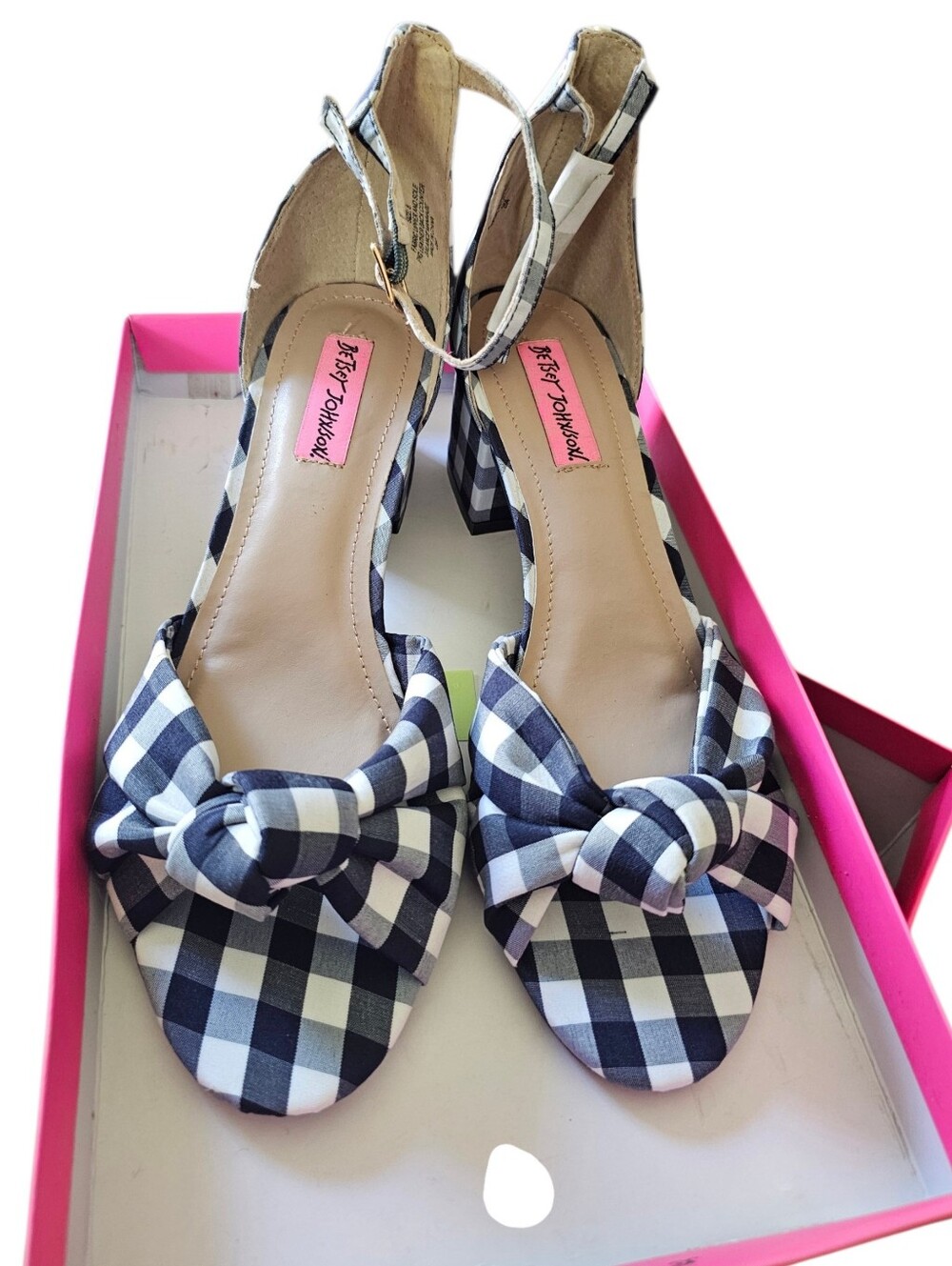 Betsey Johnson Black & White Gingham Knot Slingback Sandals